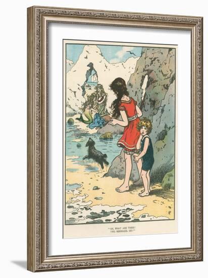 Children Watching Mermaids-null-Framed Art Print