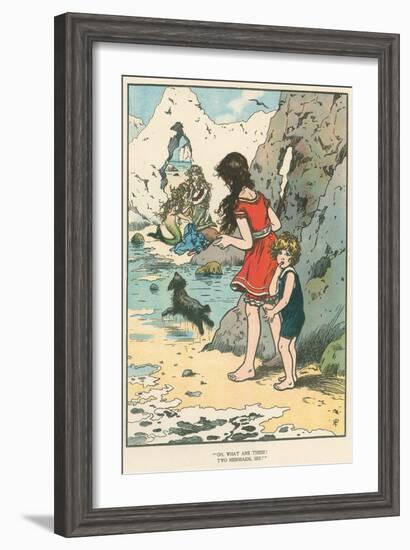 Children Watching Mermaids-null-Framed Art Print