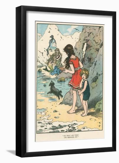 Children Watching Mermaids-null-Framed Art Print