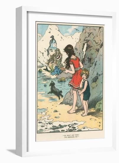 Children Watching Mermaids-null-Framed Art Print