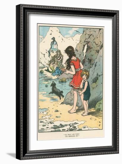 Children Watching Mermaids-null-Framed Art Print