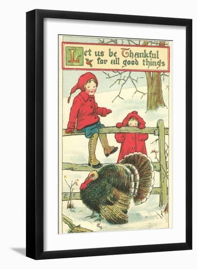 Children Watching Turkey in Pen-null-Framed Art Print