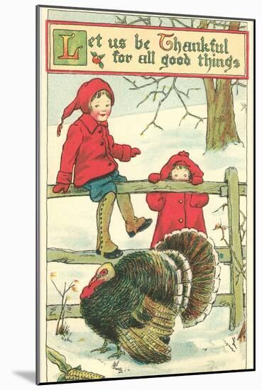 Children Watching Turkey in Pen-null-Mounted Art Print