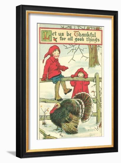 Children Watching Turkey in Pen-null-Framed Art Print