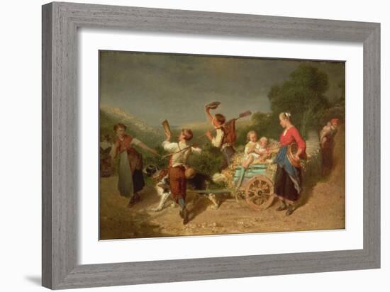 Children with a Dog Cart-Theodore Gerard-Framed Giclee Print