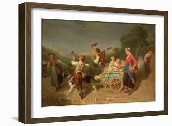 Children with a Dog Cart-Theodore Gerard-Framed Giclee Print