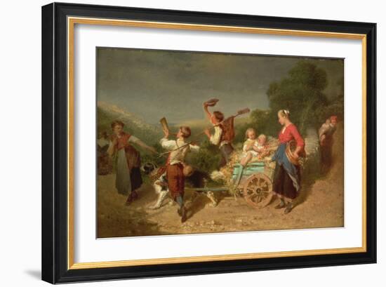 Children with a Dog Cart-Theodore Gerard-Framed Giclee Print