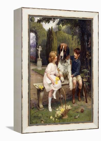 Children with a St. Bernard, 1922 (Oil on Canvas)-Arthur John Elsley-Framed Premier Image Canvas