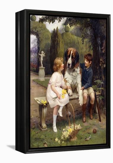 Children with a St. Bernard, 1922 (Oil on Canvas)-Arthur John Elsley-Framed Premier Image Canvas