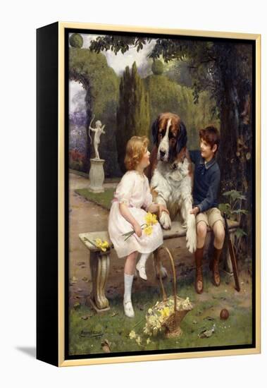 Children with a St. Bernard, 1922 (Oil on Canvas)-Arthur John Elsley-Framed Premier Image Canvas