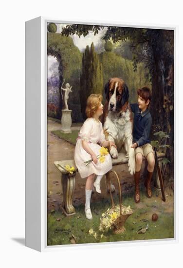 Children with a St. Bernard, 1922 (Oil on Canvas)-Arthur John Elsley-Framed Premier Image Canvas