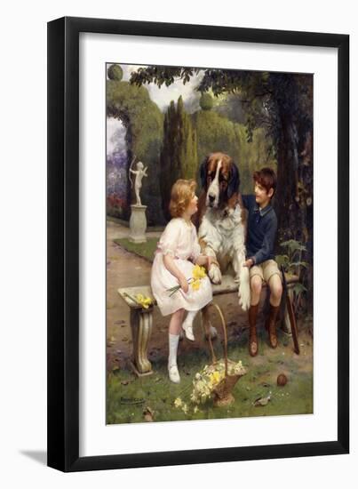 Children with a St. Bernard, 1922 (Oil on Canvas)-Arthur John Elsley-Framed Giclee Print