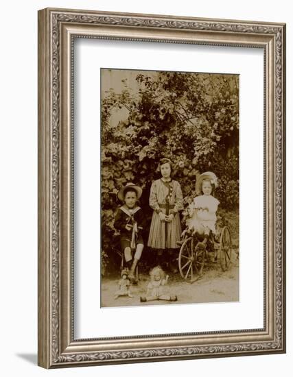 Children with Dolls, Rocking Horse and Tricycle, C.1890-null-Framed Photographic Print