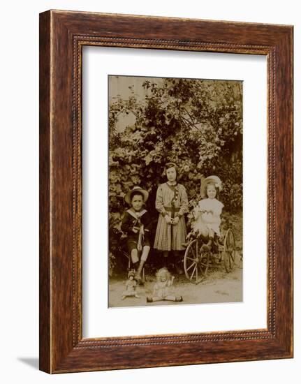 Children with Dolls, Rocking Horse and Tricycle, C.1890-null-Framed Photographic Print