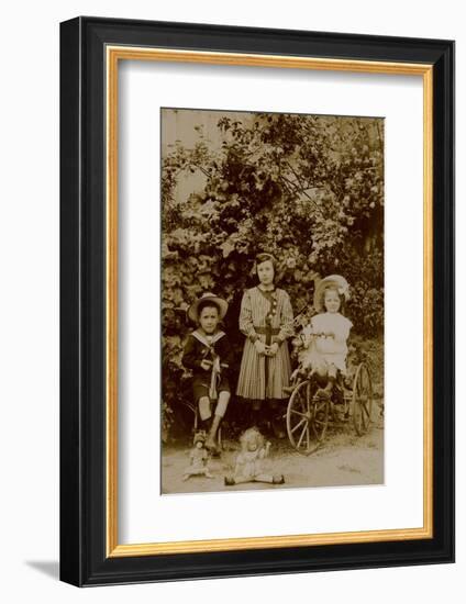 Children with Dolls, Rocking Horse and Tricycle, C.1890-null-Framed Photographic Print