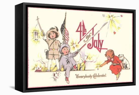 Children with Fireworks-null-Framed Stretched Canvas