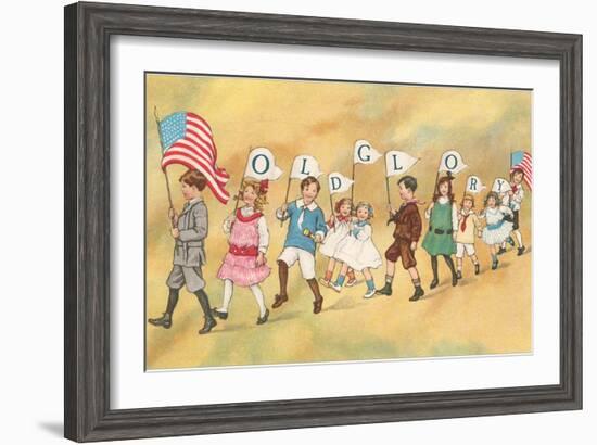 Children with Pennants, Old Glory-null-Framed Art Print