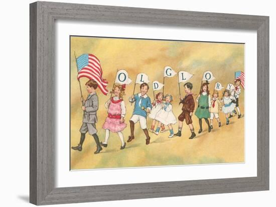 Children with Pennants, Old Glory-null-Framed Art Print