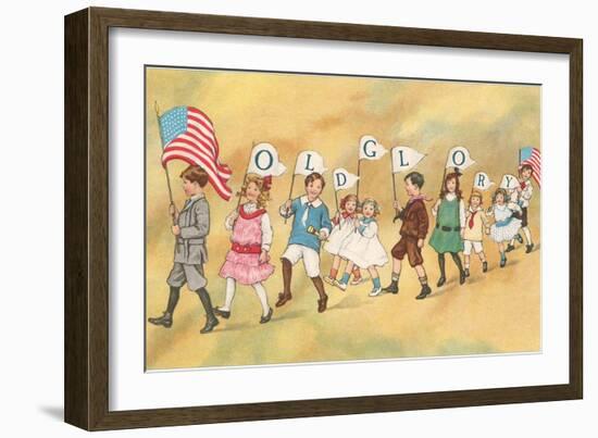 Children with Pennants, Old Glory-null-Framed Art Print
