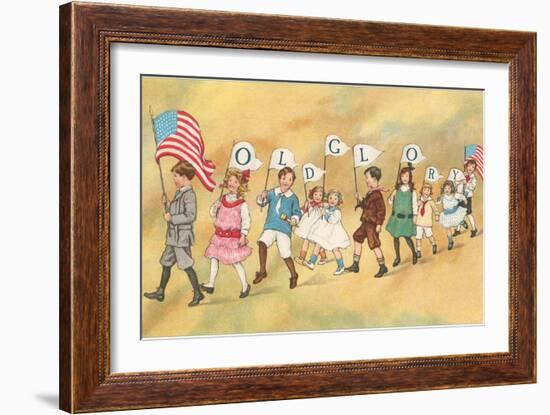 Children with Pennants, Old Glory-null-Framed Art Print