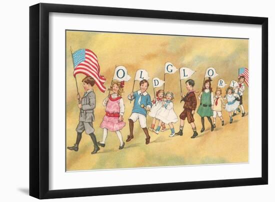 Children with Pennants, Old Glory-null-Framed Art Print