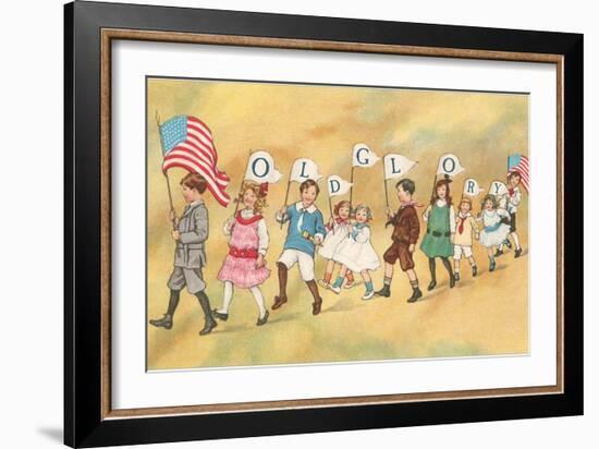 Children with Pennants, Old Glory-null-Framed Art Print