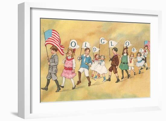 Children with Pennants, Old Glory-null-Framed Art Print