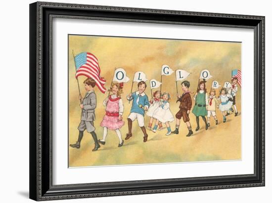 Children with Pennants, Old Glory-null-Framed Art Print