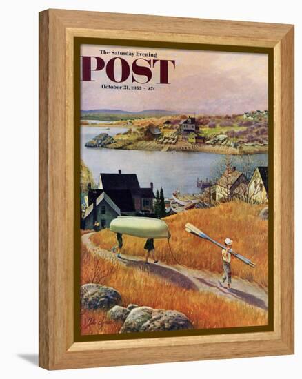 "Children with Rowboat" Saturday Evening Post Cover, October 31, 1953-John Clymer-Framed Premier Image Canvas