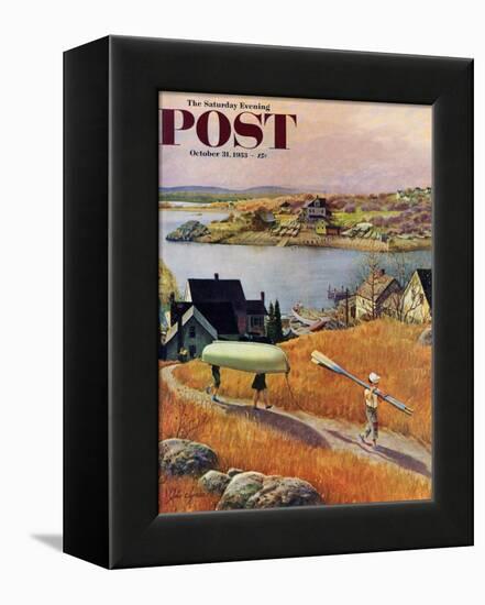 "Children with Rowboat" Saturday Evening Post Cover, October 31, 1953-John Clymer-Framed Premier Image Canvas