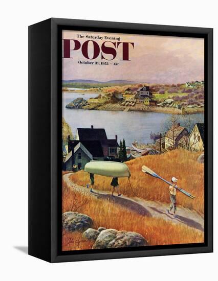 "Children with Rowboat" Saturday Evening Post Cover, October 31, 1953-John Clymer-Framed Premier Image Canvas