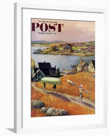 "Children with Rowboat" Saturday Evening Post Cover, October 31, 1953-John Clymer-Framed Giclee Print