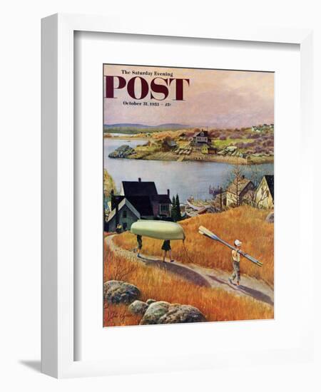 "Children with Rowboat" Saturday Evening Post Cover, October 31, 1953-John Clymer-Framed Giclee Print
