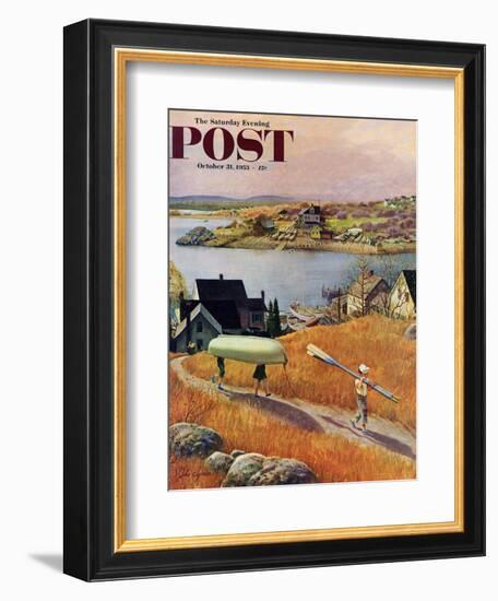 "Children with Rowboat" Saturday Evening Post Cover, October 31, 1953-John Clymer-Framed Giclee Print