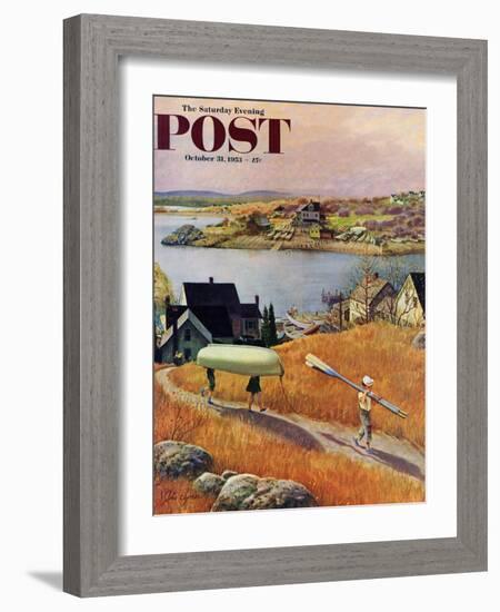 "Children with Rowboat" Saturday Evening Post Cover, October 31, 1953-John Clymer-Framed Giclee Print