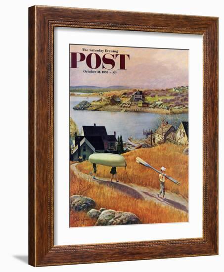 "Children with Rowboat" Saturday Evening Post Cover, October 31, 1953-John Clymer-Framed Giclee Print