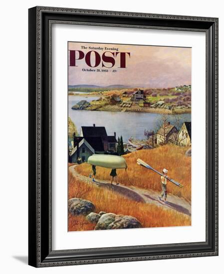 "Children with Rowboat" Saturday Evening Post Cover, October 31, 1953-John Clymer-Framed Giclee Print