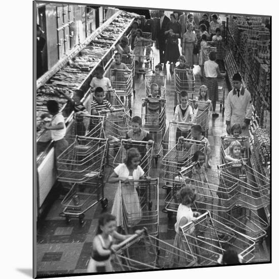 Children with Shopping Carts Let Loose in Supermarket During Experiment by Kroger Food Foundation-Francis Miller-Mounted Photographic Print