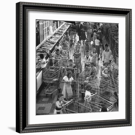 Children with Shopping Carts Let Loose in Supermarket During Experiment by Kroger Food Foundation-Francis Miller-Framed Photographic Print