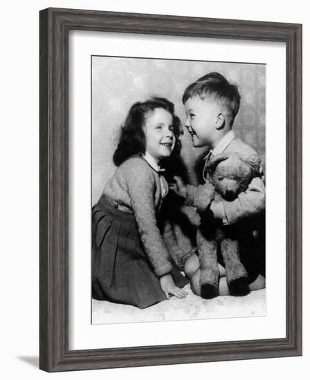 Children with Teddy Bear C. 1950-null-Framed Photo