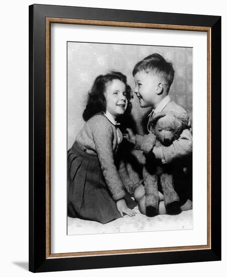 Children with Teddy Bear C. 1950-null-Framed Photo