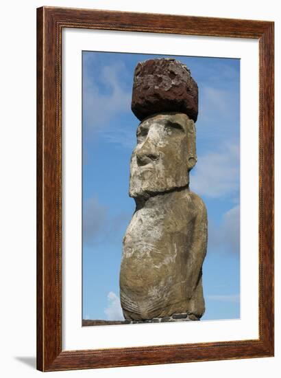 Chile, Easter Island, Hanga Nui. Rapa Nui NP, Statue with a Pukao-Cindy Miller Hopkins-Framed Photographic Print