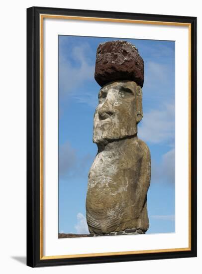 Chile, Easter Island, Hanga Nui. Rapa Nui NP, Statue with a Pukao-Cindy Miller Hopkins-Framed Photographic Print