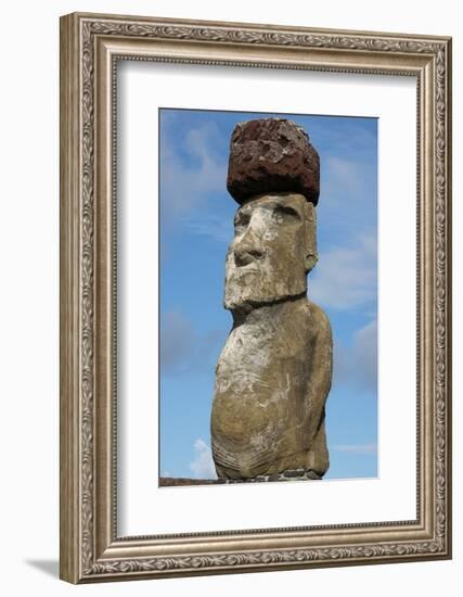 Chile, Easter Island, Hanga Nui. Rapa Nui NP, Statue with a Pukao-Cindy Miller Hopkins-Framed Photographic Print