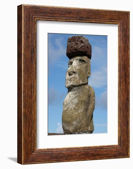 Chile, Easter Island, Hanga Nui. Rapa Nui NP, Statue with a Pukao-Cindy Miller Hopkins-Framed Photographic Print