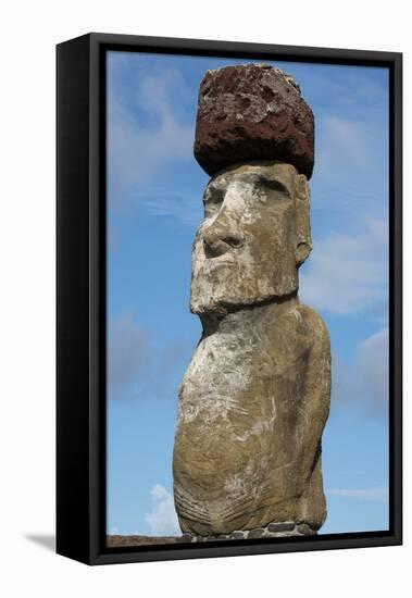 Chile, Easter Island, Hanga Nui. Rapa Nui NP, Statue with a Pukao-Cindy Miller Hopkins-Framed Premier Image Canvas