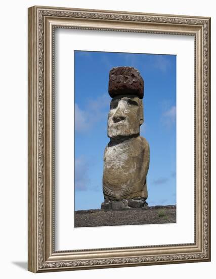 Chile, Easter Island. Rapa Nui NP, Ahu Tongariki. Statue with a Pukao-Cindy Miller Hopkins-Framed Photographic Print