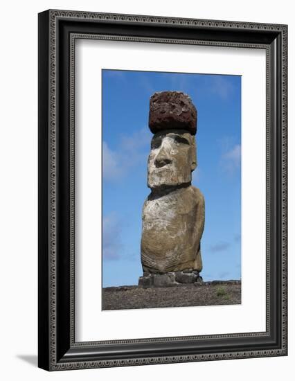 Chile, Easter Island. Rapa Nui NP, Ahu Tongariki. Statue with a Pukao-Cindy Miller Hopkins-Framed Photographic Print