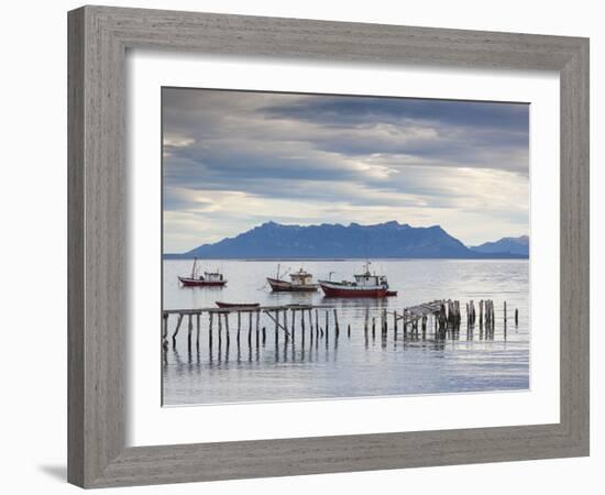 Chile, Magallanes Region, Puerto Natales, Fishing Boats, Seno Ultima Esperanza Bay-Walter Bibikow-Framed Photographic Print