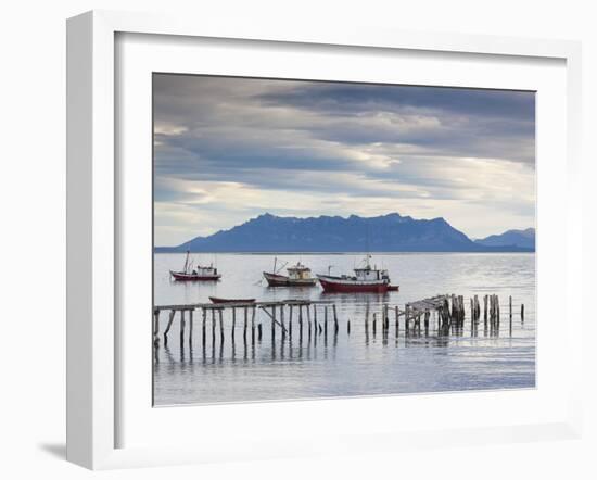 Chile, Magallanes Region, Puerto Natales, Fishing Boats, Seno Ultima Esperanza Bay-Walter Bibikow-Framed Photographic Print